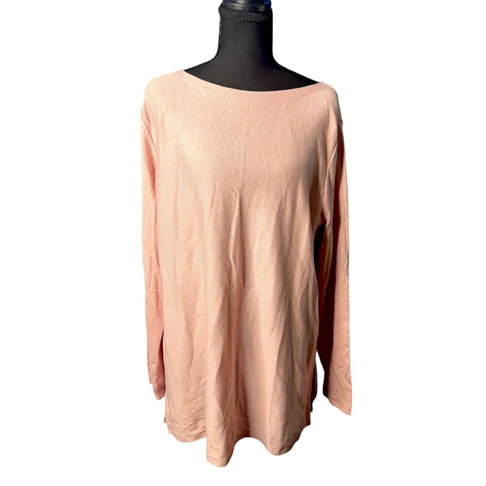 J. Jill Womens Pastel Pink Boat Neck Cotton Sweater Sz L Soft Girl Feminine Chic